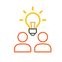 Icon of two people with a lightbulb
