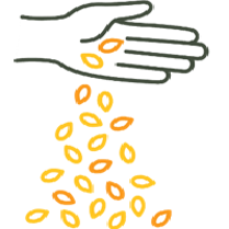 Icon of hand tossing kernels of grain