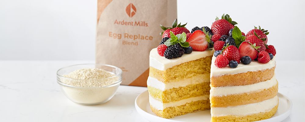 egg replace product bag with cake and strawberries